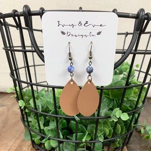 Genuine Leather Cognac and Lapis Drop Earrings